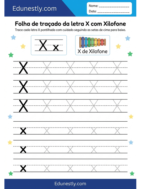 Folha de traçado da letra X com Xilofone