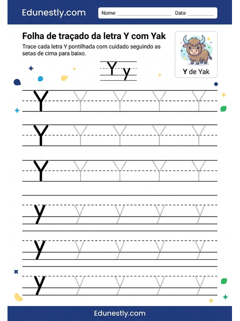 Folha de traçado da letra Y com Yak