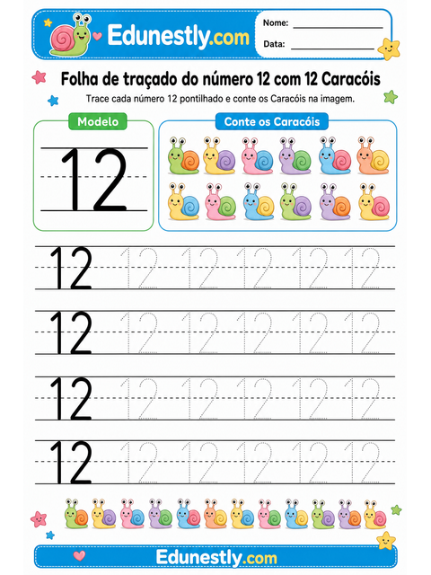 Folha de traçado do número 12 com 12 Caracóis