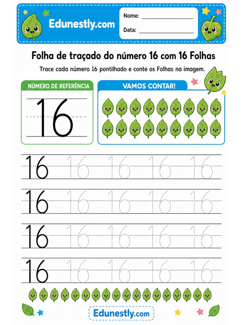 Folha de traçado do número 16 com 16 Folhas