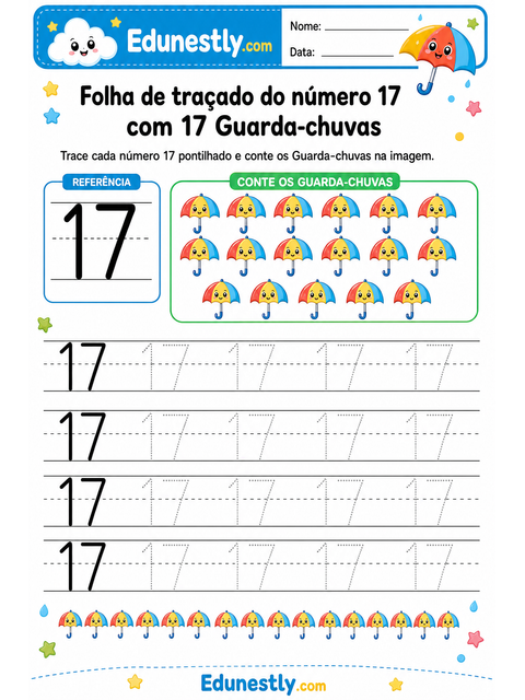 Folha de traçado do número 17 com 17 Guarda-chuvas