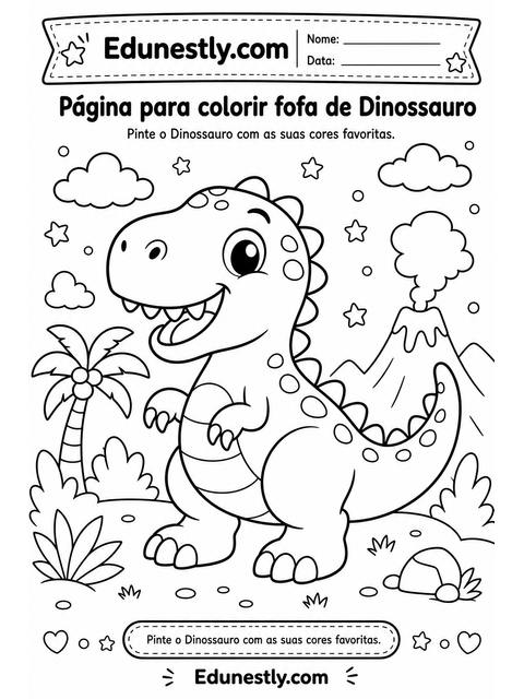 Página para colorir fofa de Dinossauro