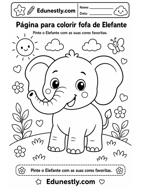 Página para colorir fofa de Elefante
