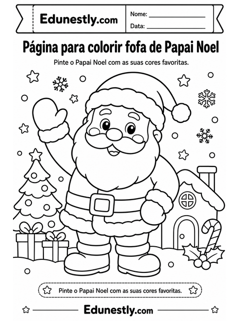 Página para colorir fofa de Papai Noel