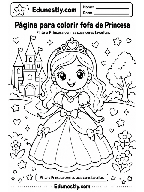 Página para colorir fofa de Princesa