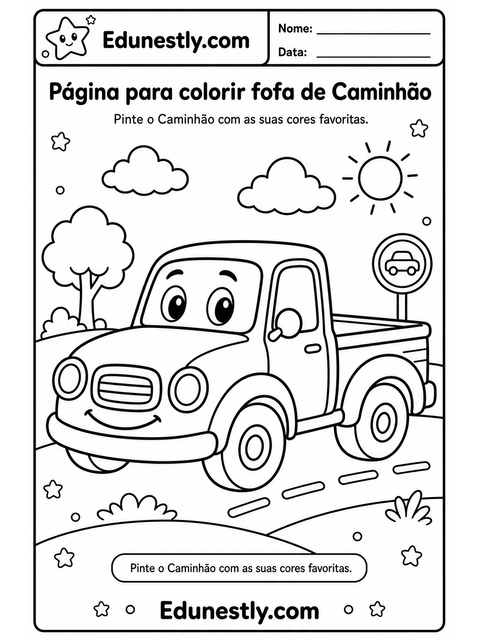 Página para colorir fofa de Caminhão