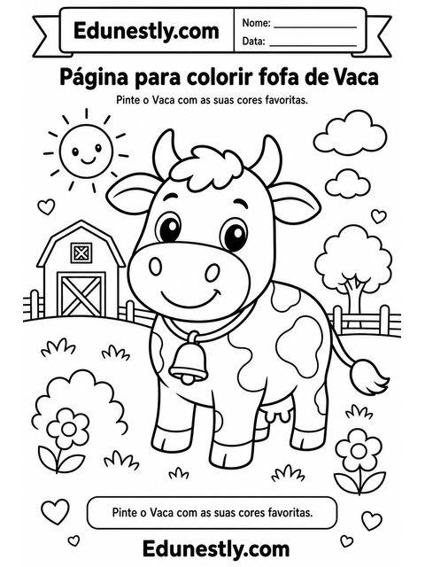 Página para colorir fofa de Vaca