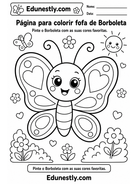 Página para colorir fofa de Borboleta