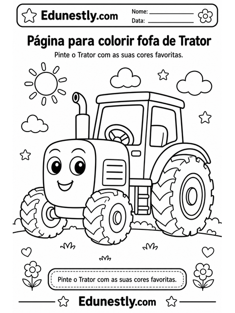 Página para colorir fofa de Trator