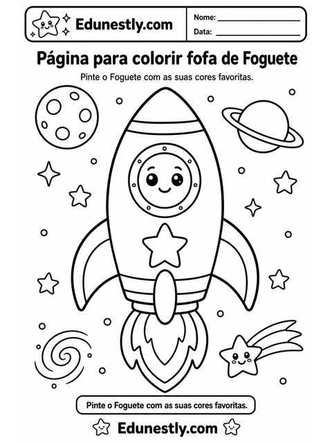 Página para colorir fofa de Foguete