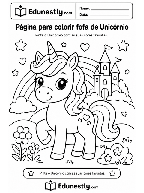 Página para colorir fofa de Unicórnio
