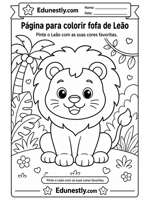 Página para colorir fofa de Leão
