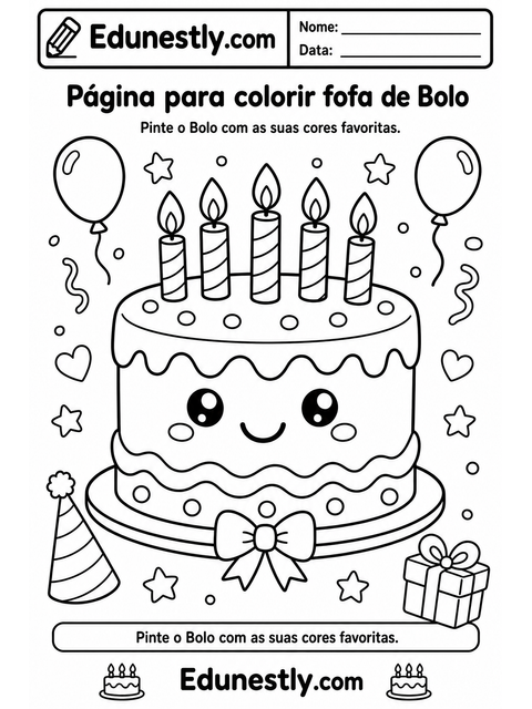 Página para colorir fofa de Bolo