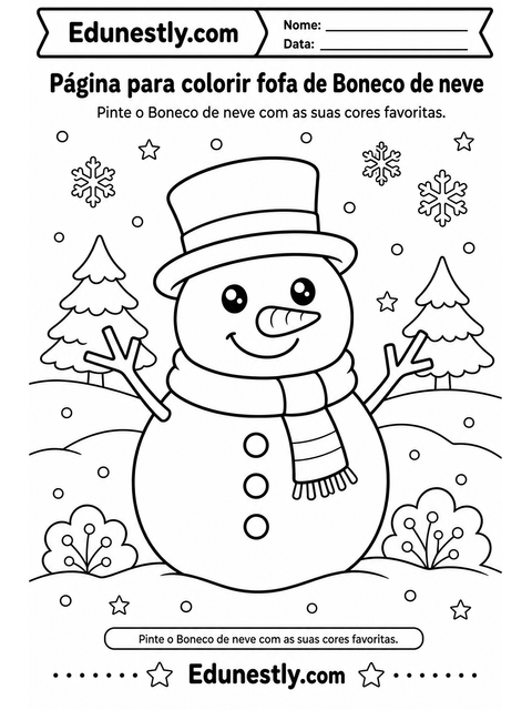 Página para colorir fofa de Boneco de neve