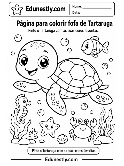Página para colorir fofa de Tartaruga