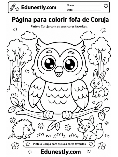 Página para colorir fofa de Coruja