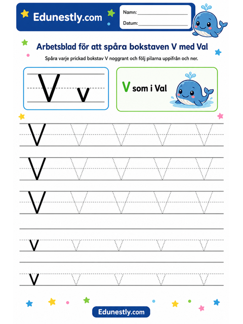 Arbetsblad för att spåra bokstaven V med Val