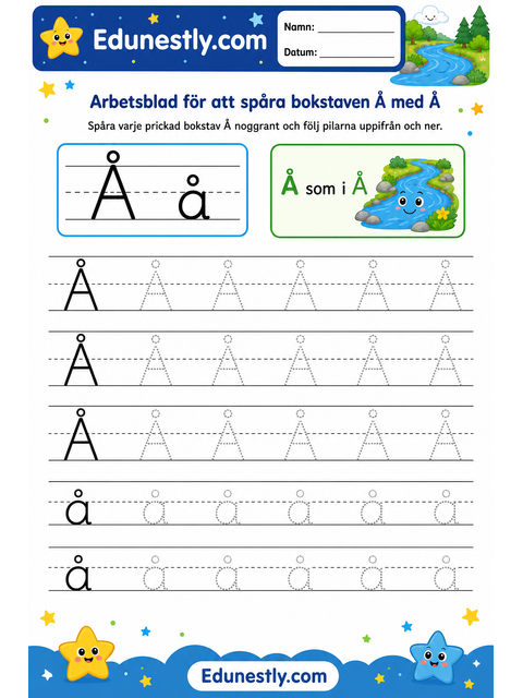 Arbetsblad för att spåra bokstaven Å med Å