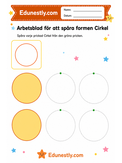 Arbetsblad för att spåra formen Cirkel