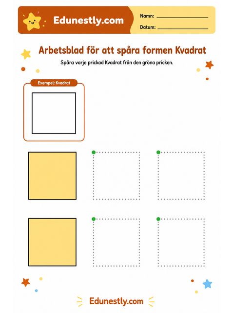 Arbetsblad för att spåra formen Kvadrat