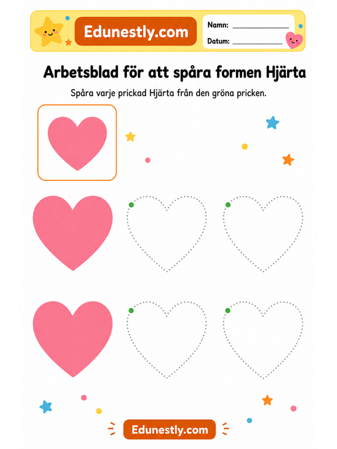 Arbetsblad för att spåra formen Hjärta