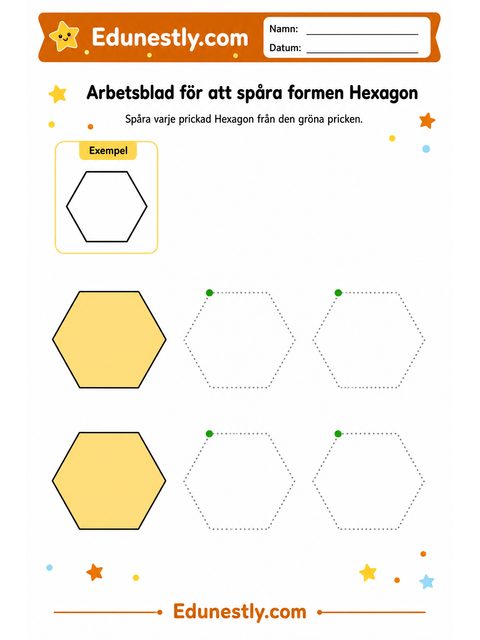 Arbetsblad för att spåra formen Hexagon