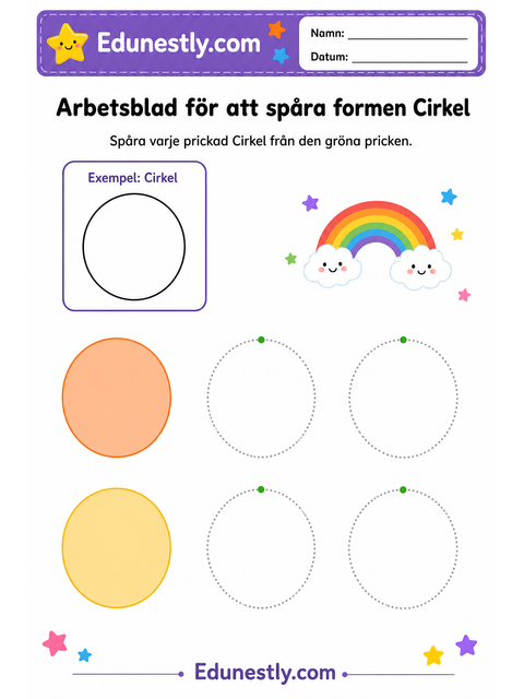 Arbetsblad för att spåra formen Cirkel