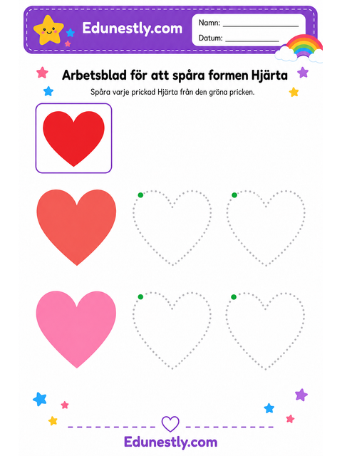 Arbetsblad för att spåra formen Hjärta