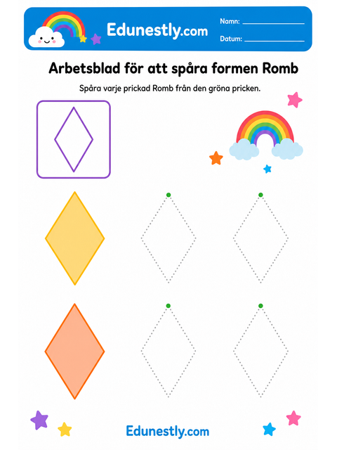 Arbetsblad för att spåra formen Romb