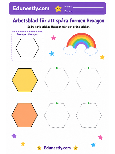 Arbetsblad för att spåra formen Hexagon