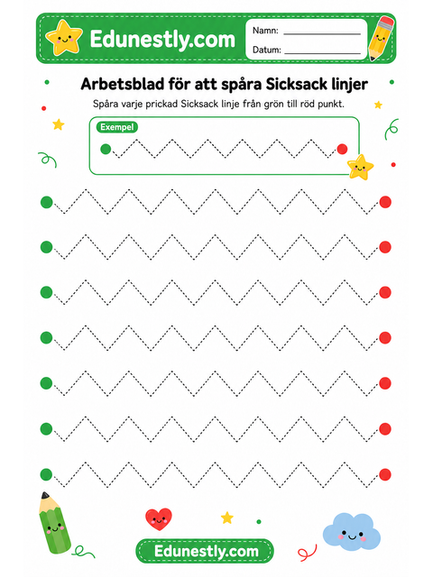 Arbetsblad för att spåra Sicksack linjer