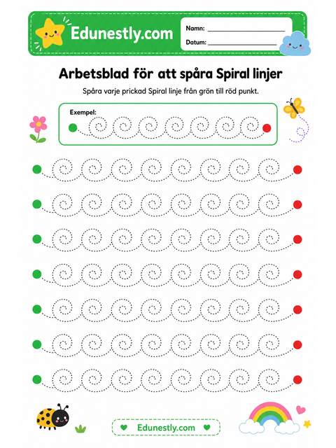 Arbetsblad för att spåra Spiral linjer