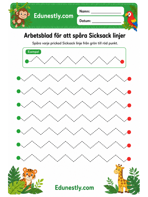 Arbetsblad för att spåra Sicksack linjer