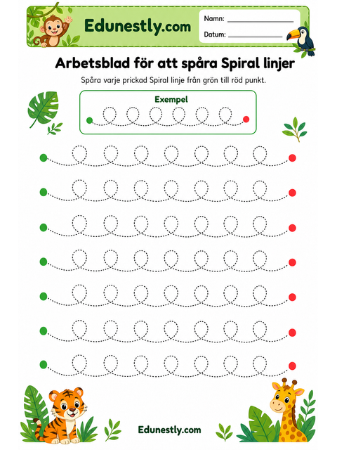 Arbetsblad för att spåra Spiral linjer