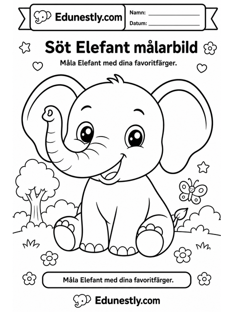 Söt Elefant målarbild
