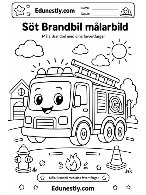 Söt Brandbil målarbild